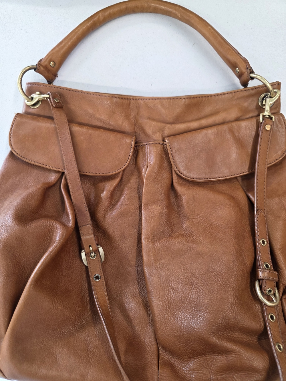 Tommy Hilfiger Cognac Brown Leather Hobo Bag - Picture 10 of 11